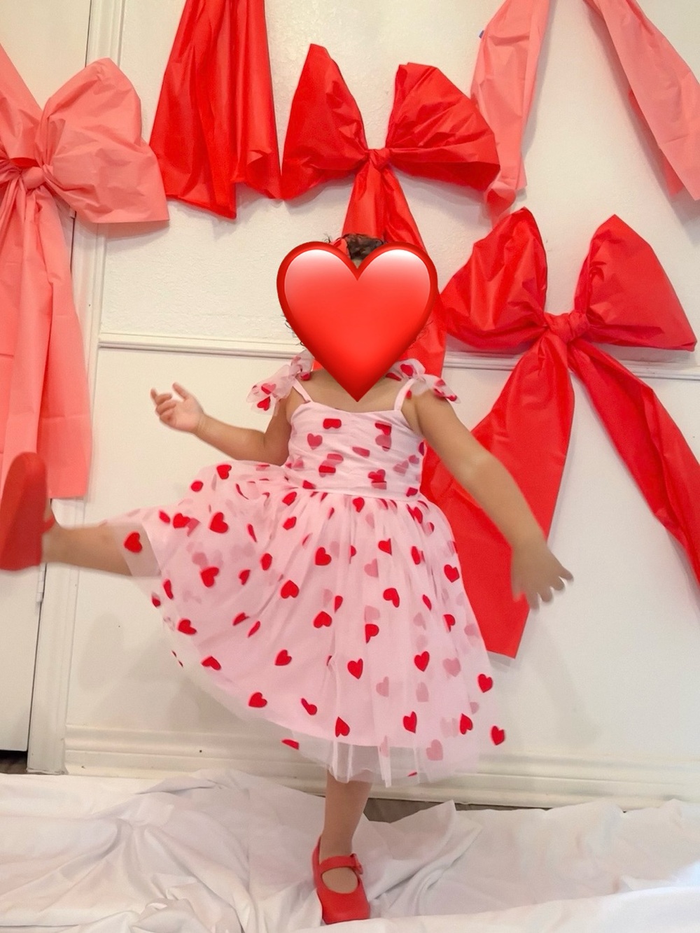 Pink Tulle Heart Print Girls Dress